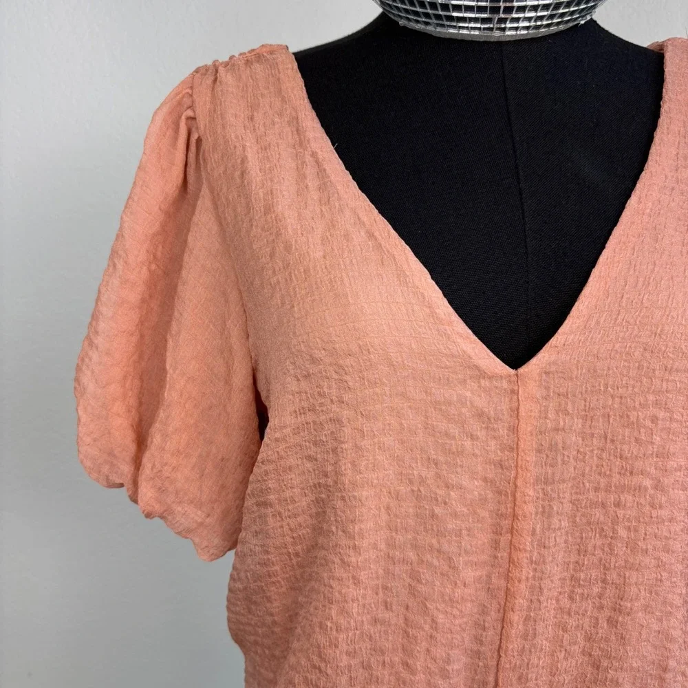 ASTR the Label | Dusty Rose V-Neck Puff Sleeve Tie Back Blouse XS, Romantic Airy